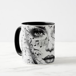 Customized Music Sheet Face Art Black White Artist Mugg