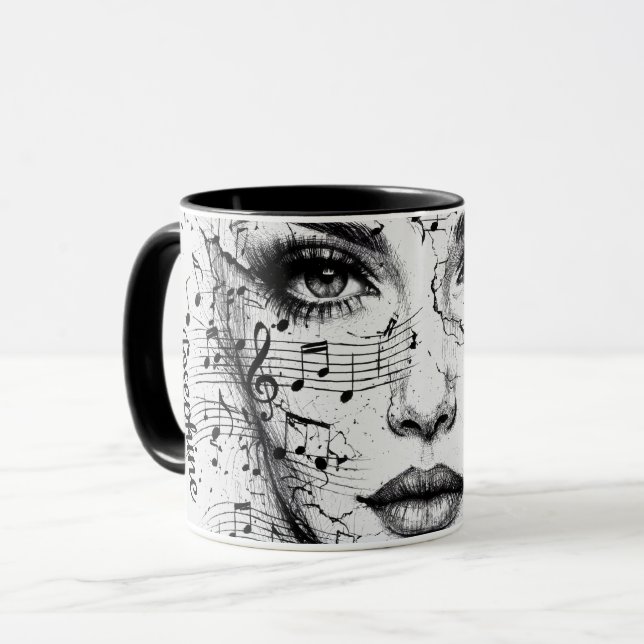 Customized Music Sheet Face Art Black White Artist Mugg (Framsida vänster)