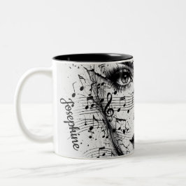 Customized Music Sheet Face Art Black White Artist Två-Tonad Mugg