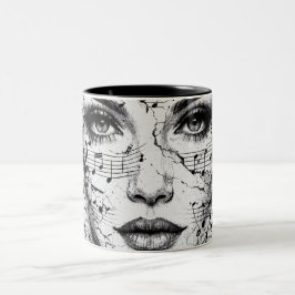 Customized Music Sheet Face Art Black White Artist Två-Tonad Mugg