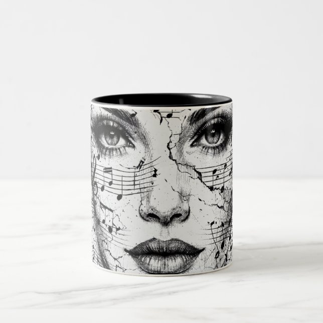 Customized Music Sheet Face Art Black White Artist Två-Tonad Mugg (Center)