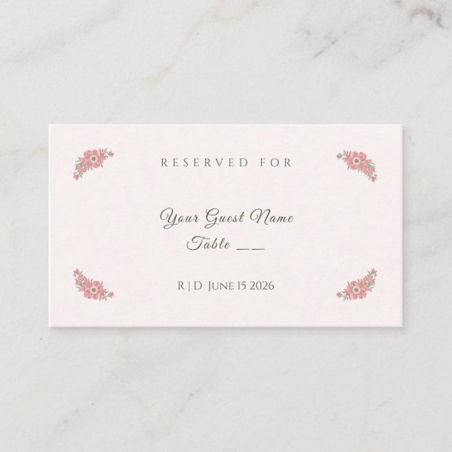 Customized Name Blush Floral Garden Wedding Table Placeringskort (Framsida)