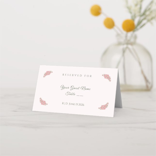 Customized Name Blush Floral Garden Wedding Table Placeringskort (Framsida)