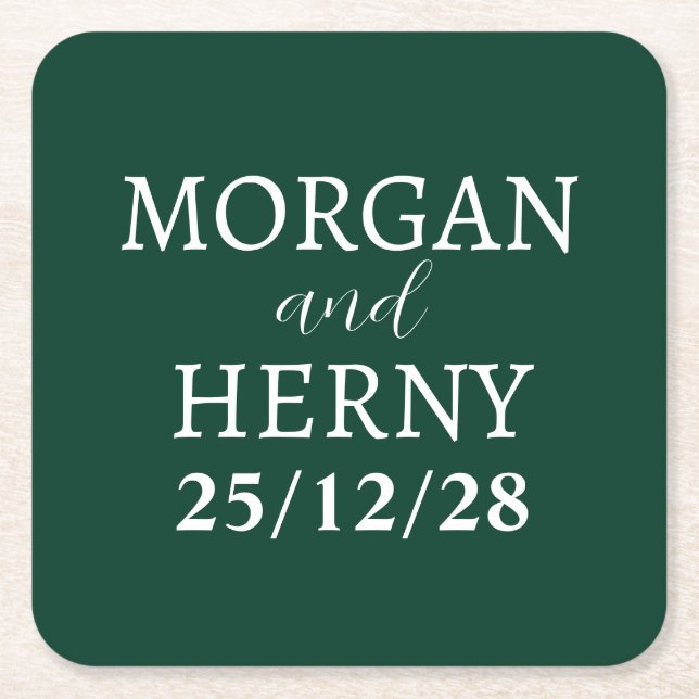 CUSTOMIZED NAME STYLISH MODERN MINIMAL WEDDING UNDERLÄGG PAPPER KVADRAT (Framsidan)