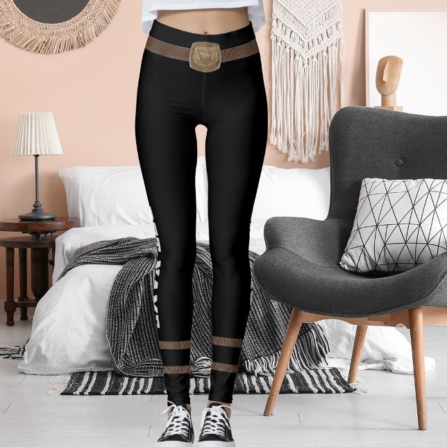 Customized Pet Lover Brown Belt Brass Buckle Black Leggings (Skapare uppladdad)