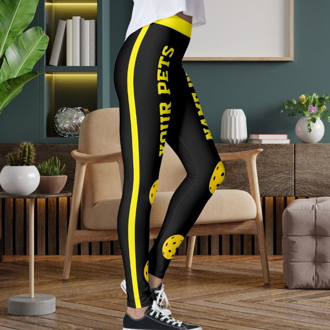 Customized Pet Mom Pickleball Black Yellow Stripes Leggings (Skapare uppladdad)