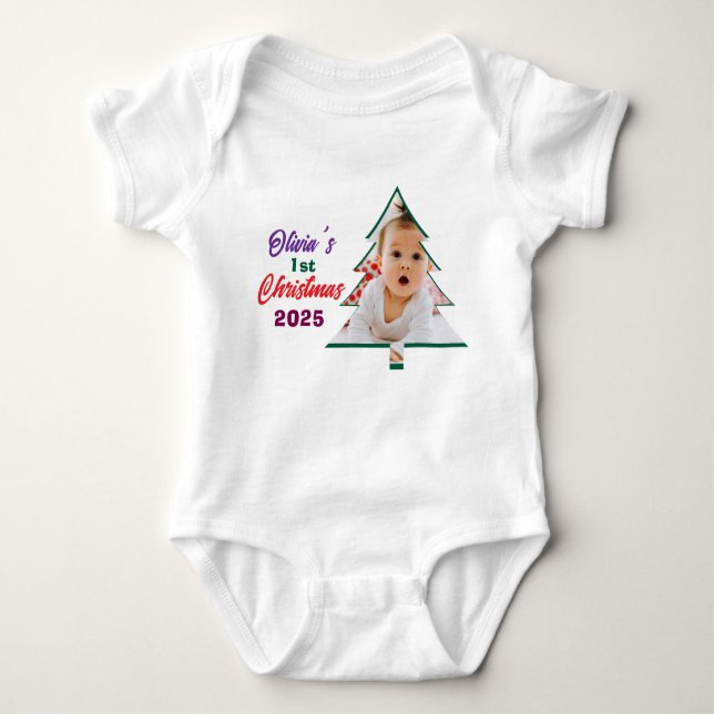 Customized Photo Olivia's 1st Christmas Tree  T Shirt (Framsida)