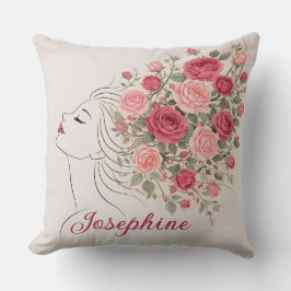 Customized Pink Rose Floral Hair Woman Elegant Kudde