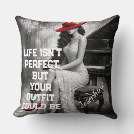Customized Red Hat Piano Glam Fashion Quote Chic  Kudde