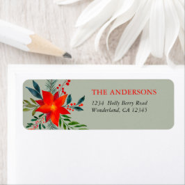 Customized Red Poinsettia God jul Returadress Etikett