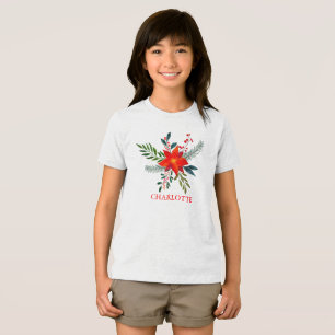 Customized Red Poinsettia God jul T Shirt