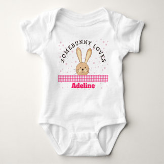 Customized Somebunny Loves You Pink Baby Bodysuit T Shirt