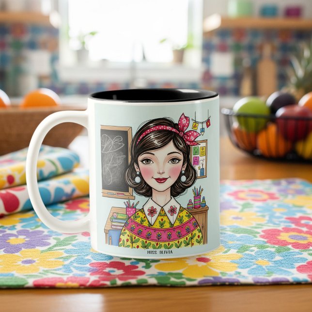 Customized Teacher Graphic Mug – Colorful & Cute  Två-Tonad Mugg (Skapare uppladdad)