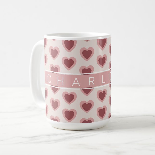 Customized Y2K Heart in Bordeaux Pink Retro Kaffemugg (Framsida vänster)
