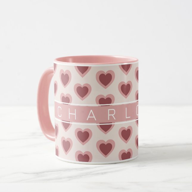 Customized Y2K Heart in Bordeaux Pink Retro Mugg (Framsida vänster)