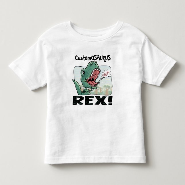 Customosaurus Rex redigerar med ditt barnnamn! Tee Shirt (Framsida)