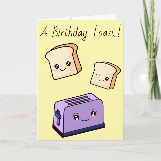 CustomText/ Birthday Kawaii Food Toast Cute Hearea Kort (Framsida)