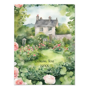 Custon Aesthetic Watercolor Irish VIllage Cottage Fototryck