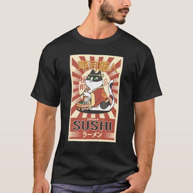 Cut Neko Sushi Katt T Shirt (Framsida)