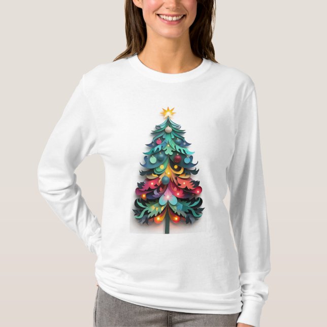 Cut paper Christmas tree T Shirt (Framsida)