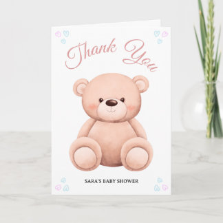 Cut Teddy Bear, Pastel Girl Baby Shower Folded Tack Kort