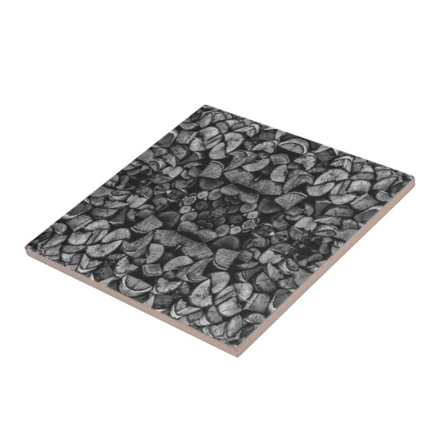 Cut Tree Logs Stacked Together Black & White Photo Kakelplatta (Sidan)