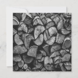 Cut Tree Logs Stacked Together Black & White Photo Kort