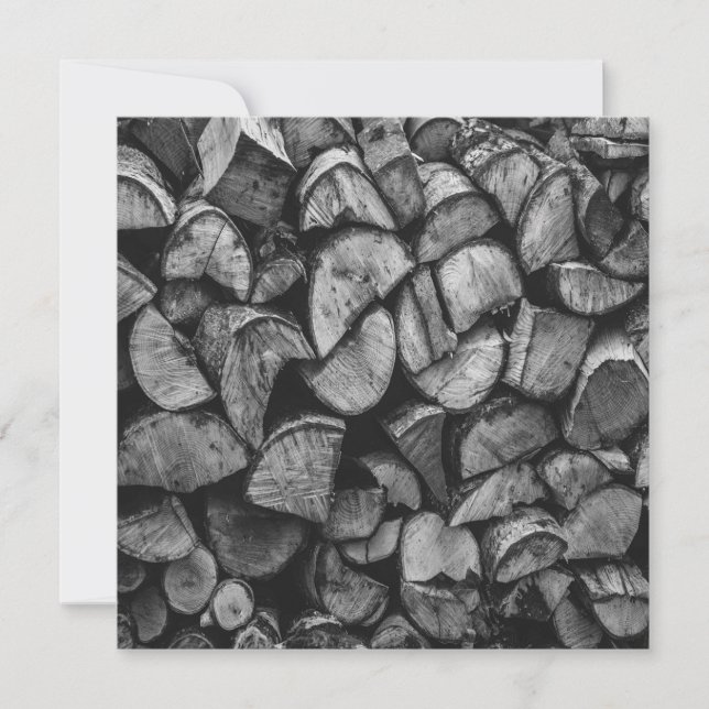 Cut Tree Logs Stacked Together Black & White Photo Kort (Framsida)