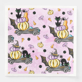 CUTBLACK HALLOWEEN CATS MED PUMPKINS TÄVLING CARS PAPPERSSERVETT