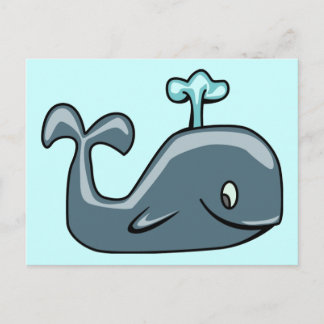 CUTBLUEISH GRÅTT GRÅTT WHALE TECKNAD ANIMAL SEALI VYKORT