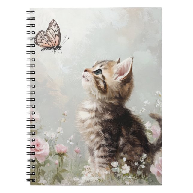 CUTBROWN TABBY KITTEN WITH BUTTERFLIES ANTECKNINGSBOK (Framsidan)