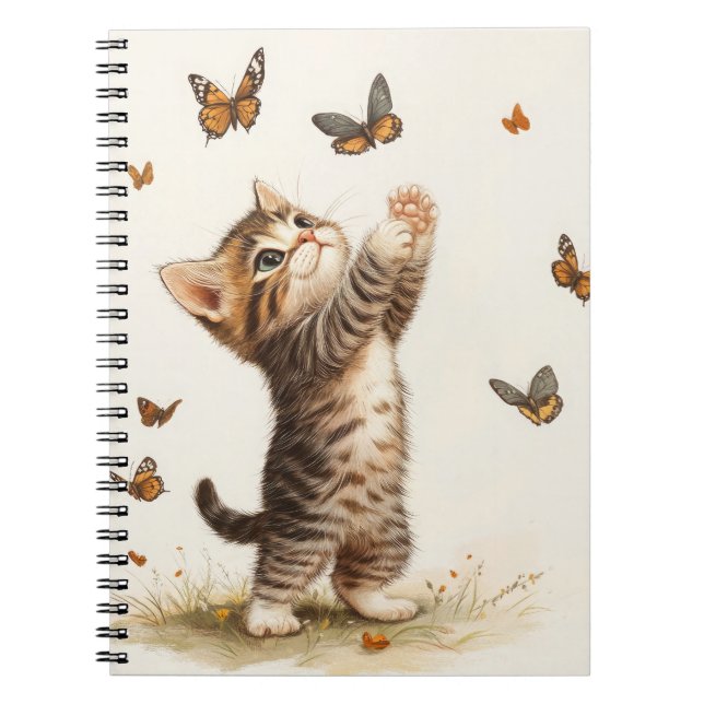 CUTBROWN TABBY KITTEN WITH BUTTERFLIES ANTECKNINGSBOK (Framsidan)