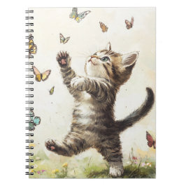 CUTBROWN TABBY KITTEN WITH BUTTERFLIES ANTECKNINGSBOK