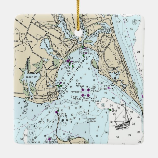 Cutchhogue Habor Nautical Chart Julgransprydnad Keramik (Baksida)