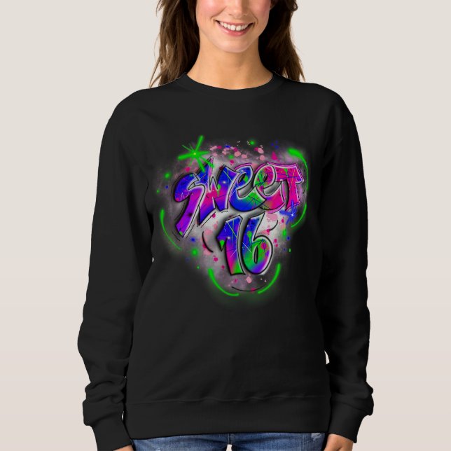 Cute16th Birthday Airbrush Graffiti Retro 1 T Shirt (Framsida)
