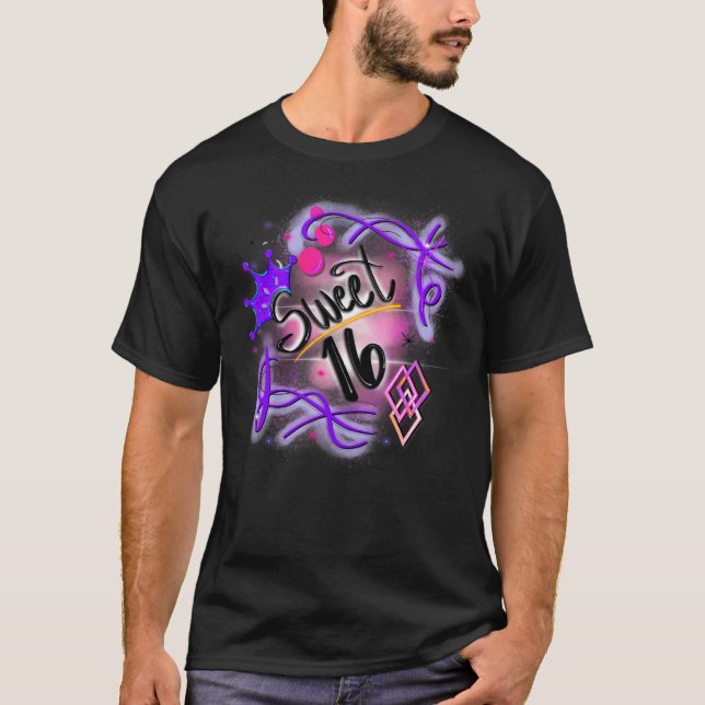 Cute16th Birthday Airbrush Graffiti Retro T Shirt (Framsida)