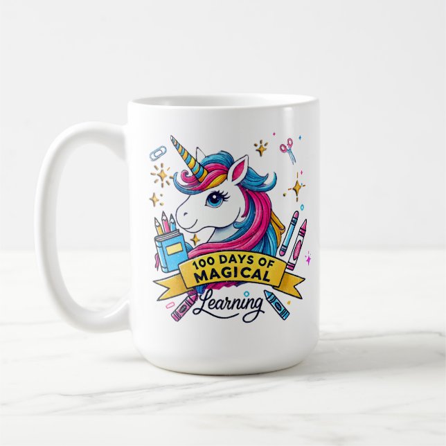 Cute 100 dagar med Magic Learning Unicorn Kaffemugg (Vänster)