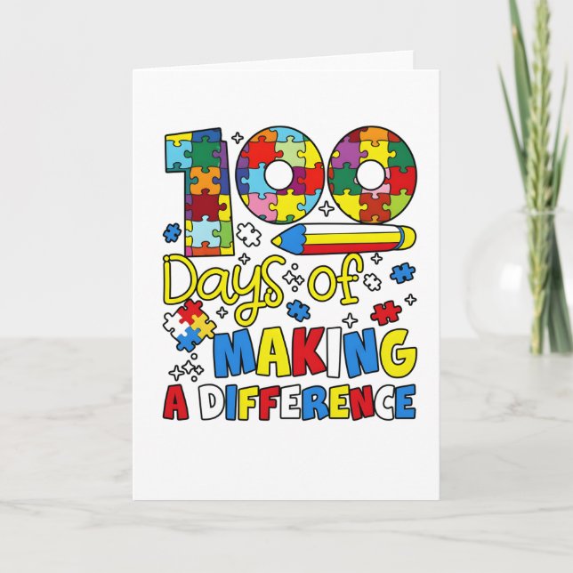 Cute 100 Days Making A Difference Puzzle Inclusion Kort (Framsida)