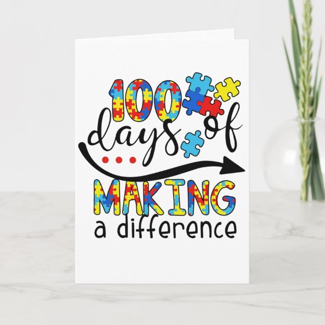 Cute 100 Days Making A Difference Puzzle Inclusion Kort (Framsida)