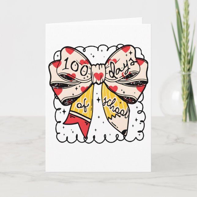 Cute 100 Days Of School Bow Pencil Classroom Kort (Framsida)
