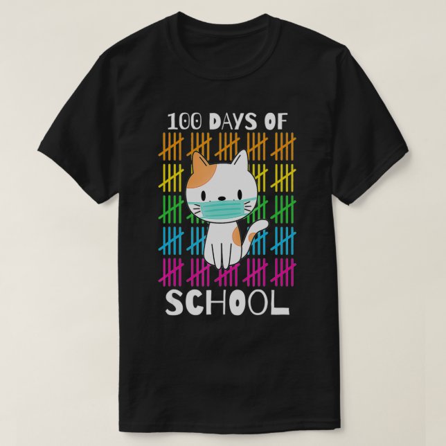 Cute 100 Days Of School Cat Face Mask Virtual Teac T Shirt (Design framsida)