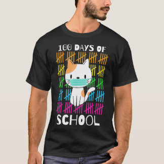 Cute 100 Days Of School Cat Face Mask Virtual Teac T Shirt