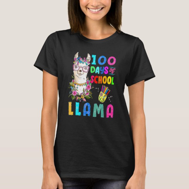 Cute 100 Days of School No Probllama Llama Back To T Shirt (Framsida)