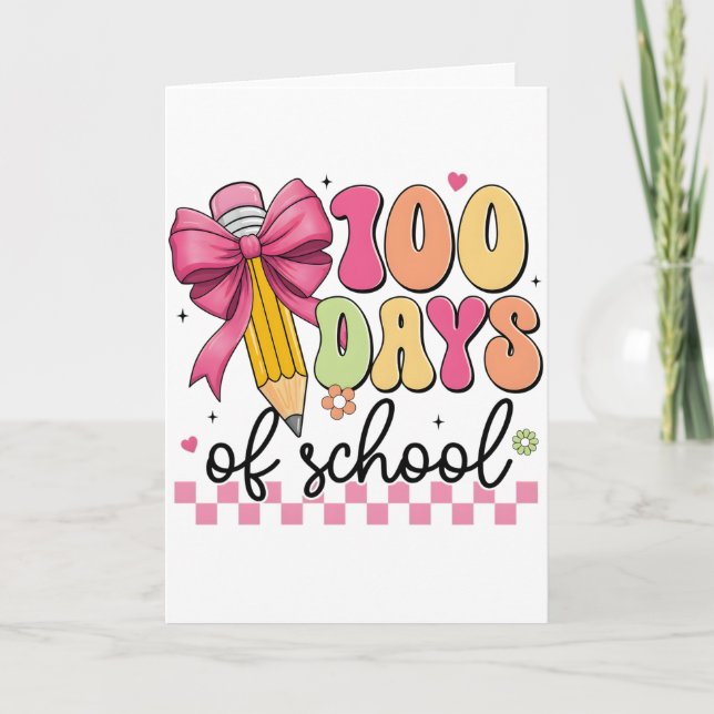Cute 100 Days Of School Pencil Bow Classroom Theme Kort (Framsida)