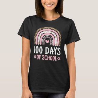 Cute 100th Day Of School 100 Days Leopard Rainbow T Shirt