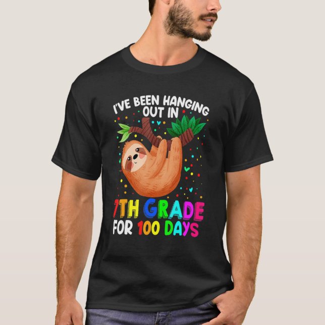 Cute 100th Day Of School Sloth 7th Grade 100 Days  T Shirt (Framsida)