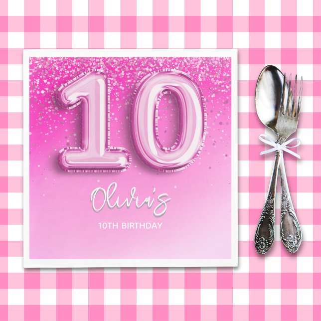 Cute 10th Birthday Girl Pink Number Balloon Pappersservett (Skapare uppladdad)