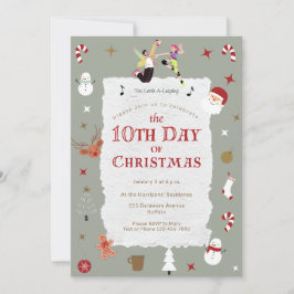 Cute 10th Day of Christmas Mid-Century Retro Xmas Inbjudningar