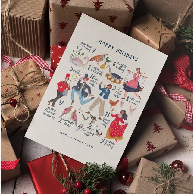 Cute 12 dagar gammal julklapp julkort (12 days of Christmas traditional classic greeting Card)