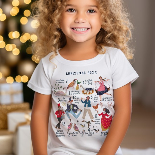 Cute 12 dagar med en flicka i julklapp t shirt (Cute Custom Year 12 days of Christmas song traditional classic holiday t-shirt girl.)